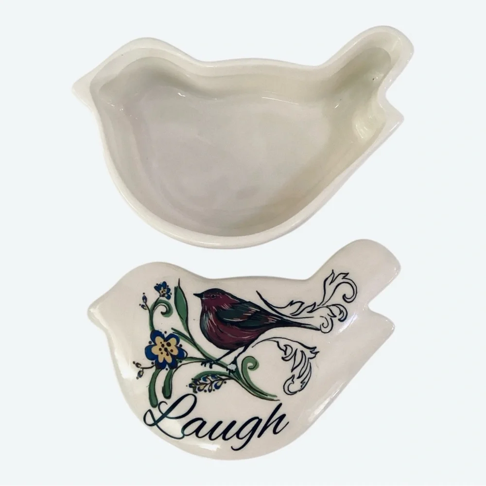 Greenbrier International Ceramic Bird Trinket Box “Laugh” Jewelry